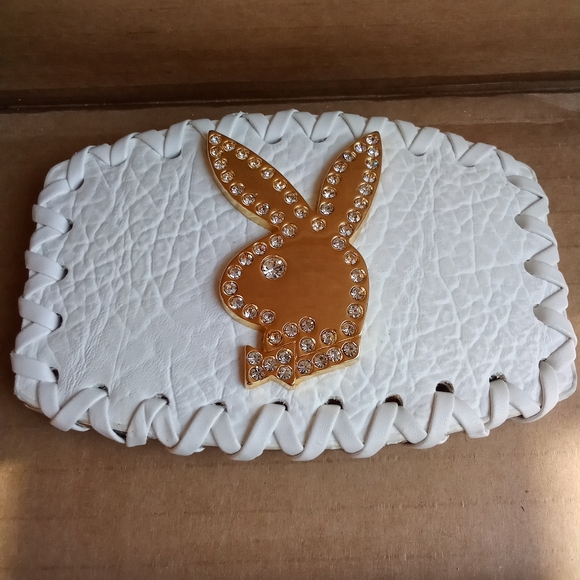 Vintage Playboy Bunny Belt Buckle White Leather Gold with Crystals - Picture 15 of 16